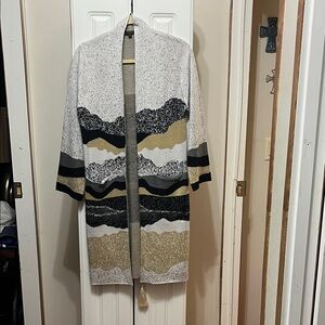 Open Front Knit Cardigan with Abstract Wave Stripes